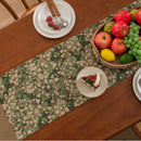 Chemin de table vert floral champetre avec pompons