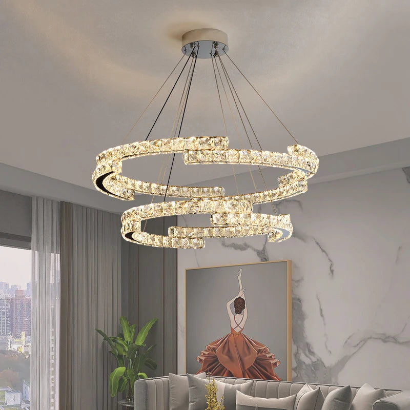 lustre nordique en cristal acier inoxydable miroir led intérieur - vue 3 sur 12