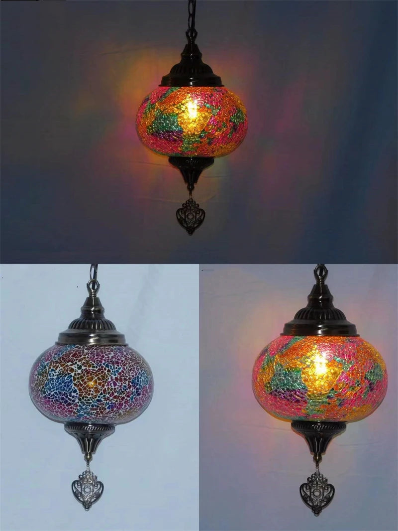 suspension vintage en verre teinté style bohème fait main en turquie - vue 7 sur 14