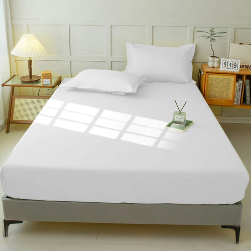 Waterproof Fitted Sheet Bedding Cover Bed Cloth Solid Color Mattress ,Soft Breathable Noiseless Bed Cover Deep Pocket Large size - vue 13 sur 14
