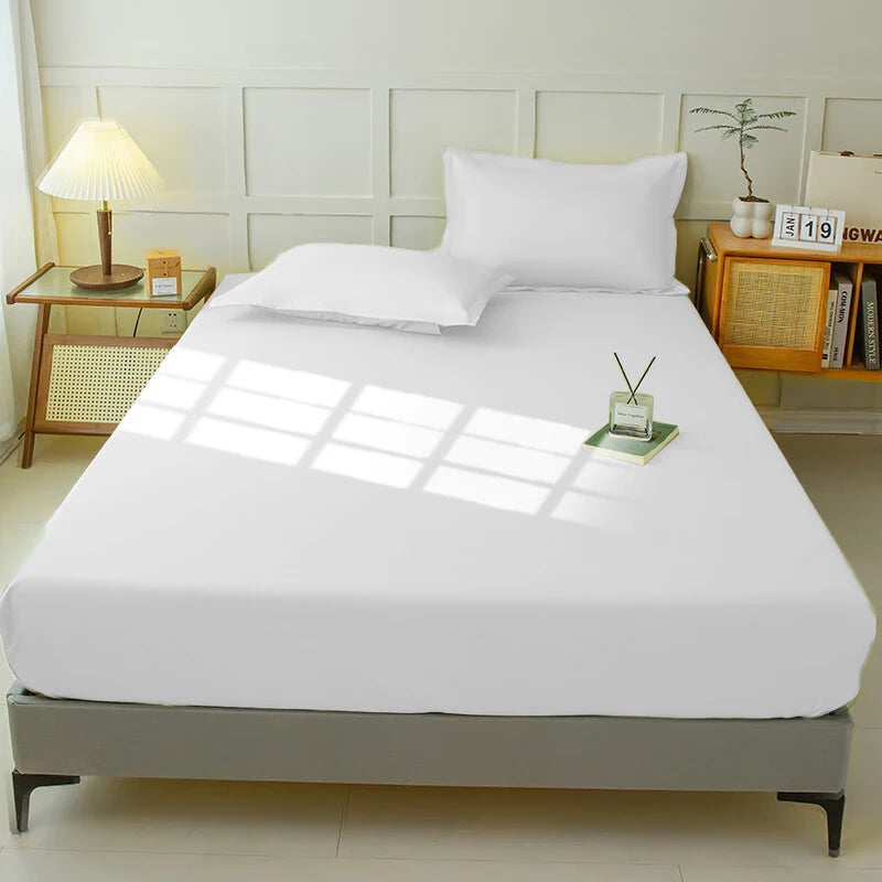 Waterproof Fitted Sheet Bedding Cover Bed Cloth Solid Color Mattress ,Soft Breathable Noiseless Bed Cover Deep Pocket Large size - vue 12 sur 14