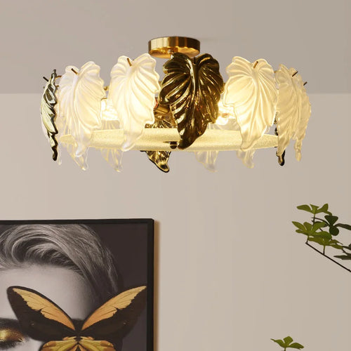 LED-Deckenleuchte im französischen Vintage-Design mit Glasblättern - vue 2 sur 9