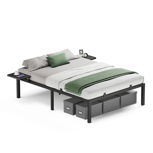 VASAGLE Double Bed Frame, Metal Bed Frame, with Bedside Shelves, Guest Bed Frame, for 190 x 140 cm Mattresses, Easy Assembly - vue 5 sur 7