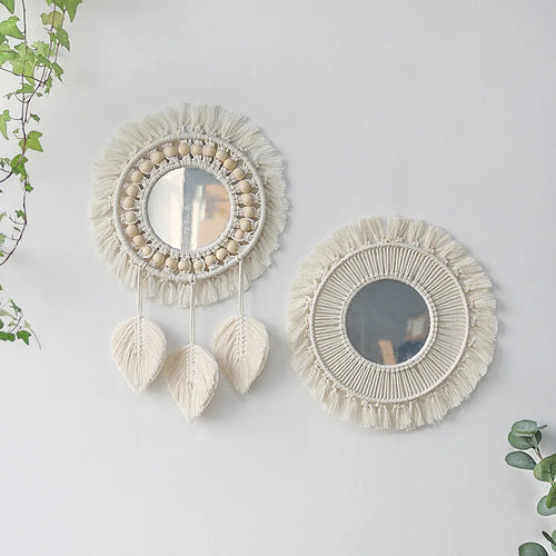 miroir mural en macramé style bohème pour décoration intérieure - vue 3 sur 13