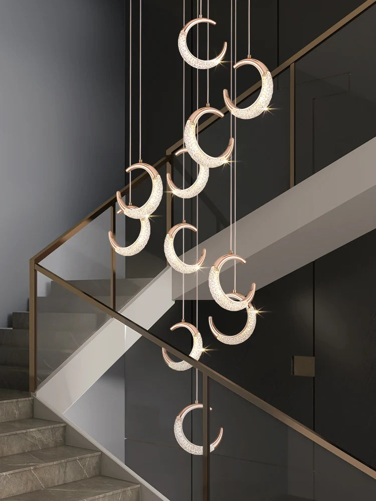 lustre led lune éclairage d'escalier intérieur villa restaurant - vue 5 sur 14