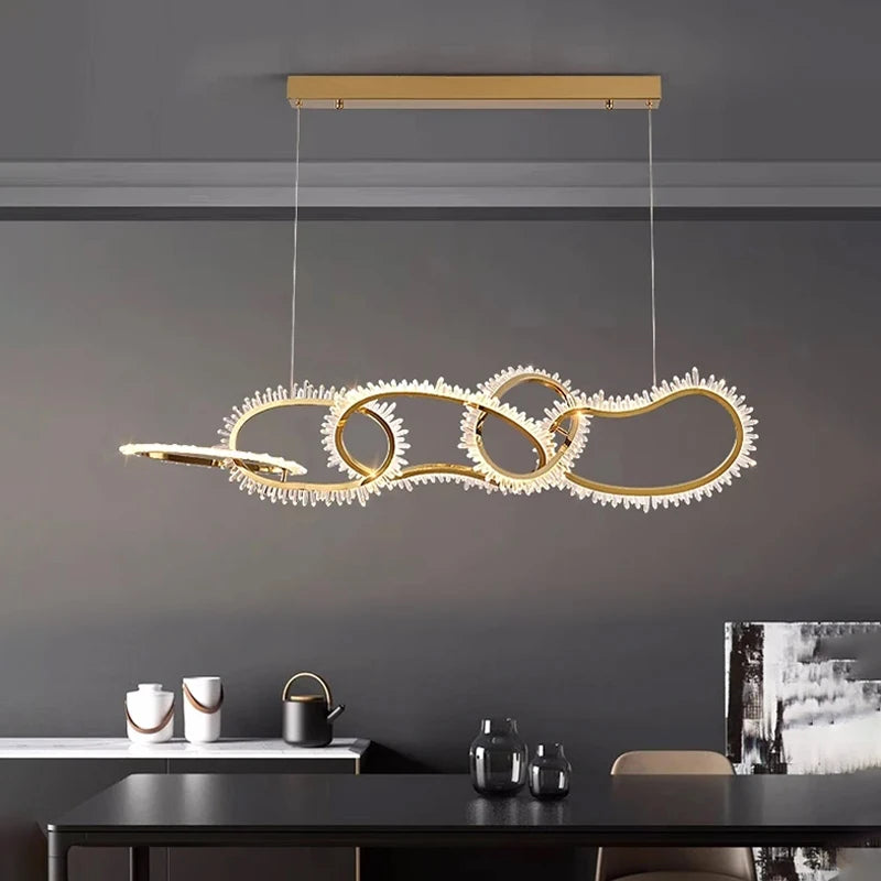 lustre de luxe en cristal avec anneaux led modernes - vue 3 sur 16