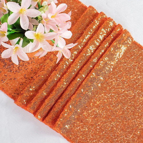 Chemin de table orange à paillettes décoration fête - vue 6 sur 7