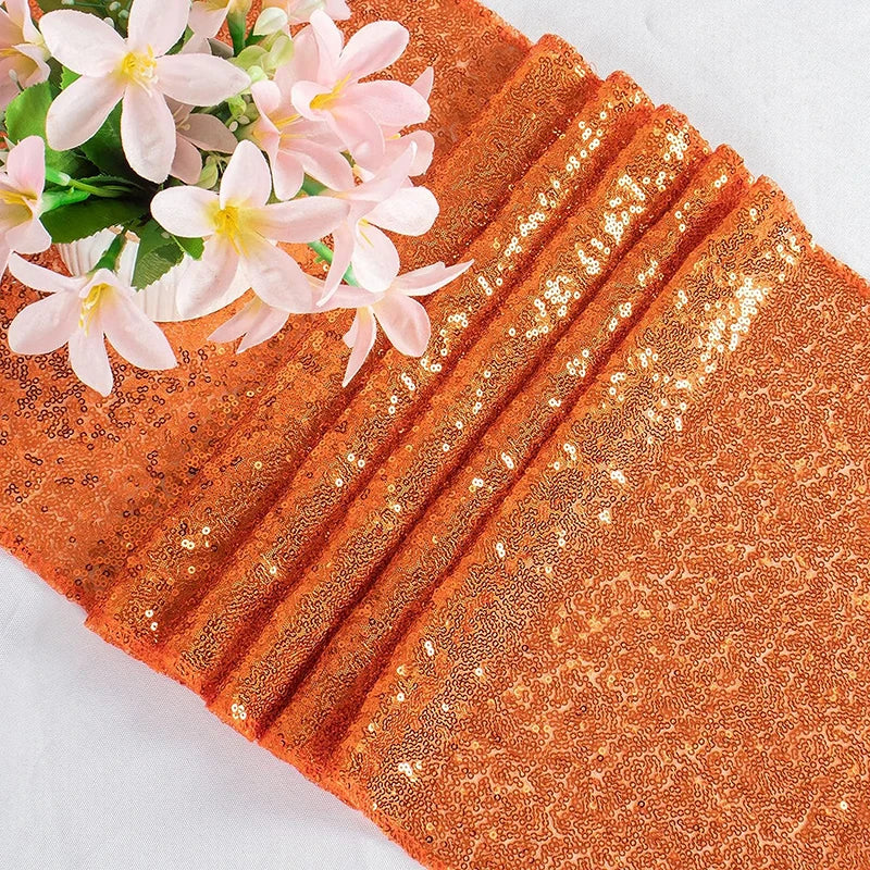 Chemin de table orange à paillettes décoration fête - vue 5 sur 7