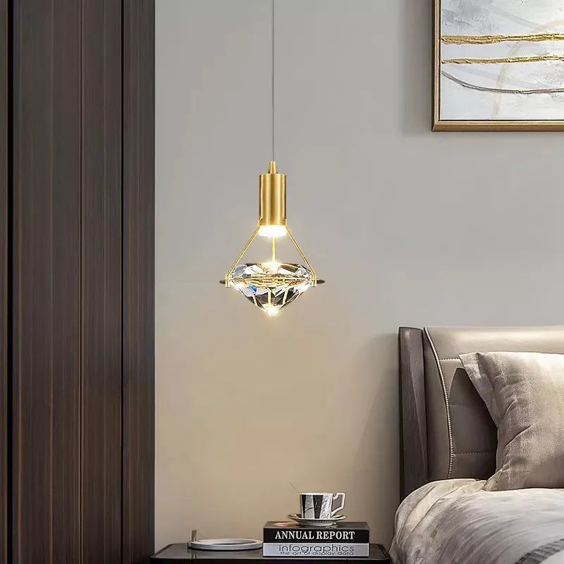 Lampe de suspension LED moderne de luxe diamant cristal suspendu plafond lustre lampes Led nordique créatif chevet décor à la maison éclairage - vue 7 sur 7