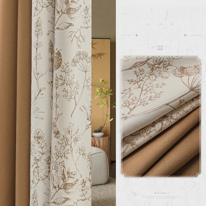 Rideau floral style chinois occultation partielle pour salon - vue 9 sur 9