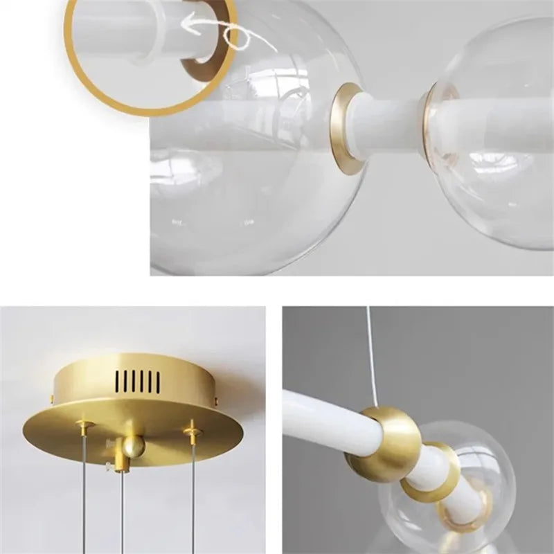 lustre de luxe à bulles longue bande éclairage led en verre transparent créatif - vue 7 sur 15