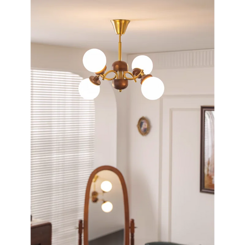 Kronleuchter aus Holz und Glas im amerikanischen Retro-Stil für Küche und Restaurant - vue 5 sur 9
