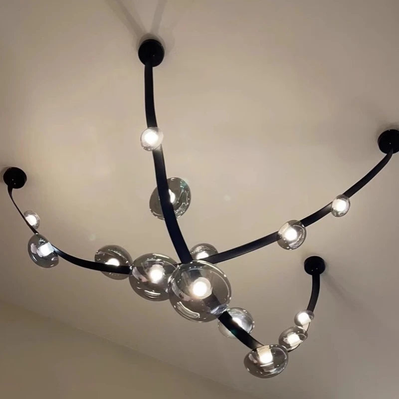 Kronleuchter LED Design Minimalistisch aus Leder und Glas für Dekoration - vue 3 sur 8