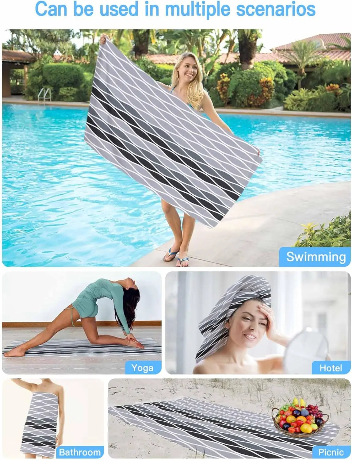Serviette de plage motif vagues abstraites légère absorbante - vue 6 sur 6