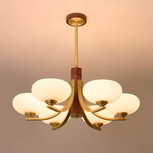 Walnut Wood Glass Brass, Wabi-sabi Modern Vintage style, chandelier lights for Living room, Bedroom, dining room, study