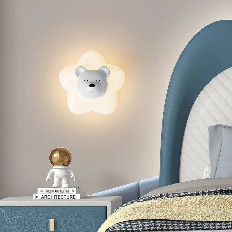 applique murale led étoile lune ours lapin minimaliste moderne - vue 2 sur 10