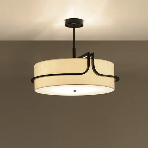 Plafonnier luxe design en cuivre et abat-jour en tissu - vue 4 sur 6