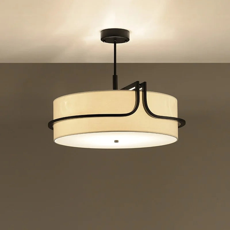 Plafonnier luxe design en cuivre et abat-jour en tissu - vue 3 sur 6