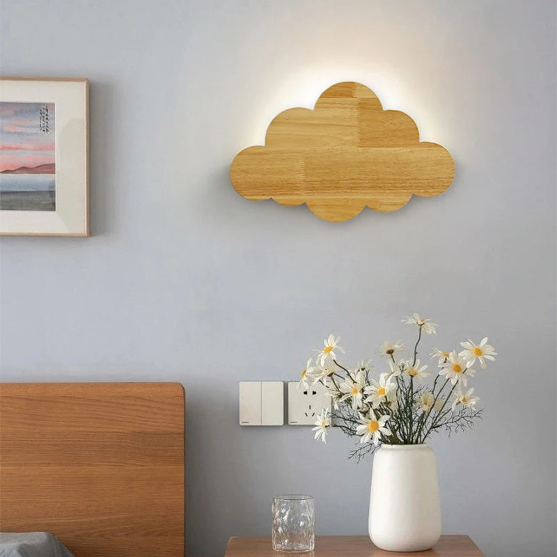 Wandleuchte Wolke aus natürlicher Eiche für Kinderzimmer-Dekoration - vue 3 sur 7