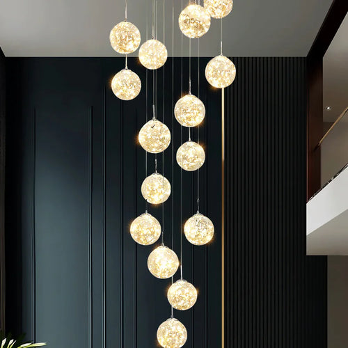 Moderner Kronleuchter in Spiralform mit LED-Beleuchtung und Kristallkugel - vue 3 sur 16