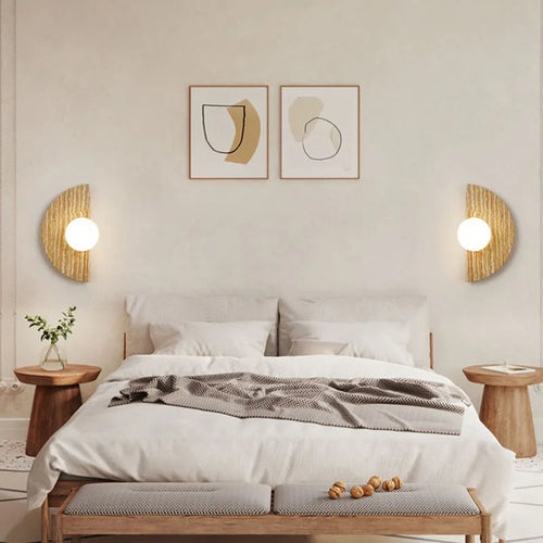 applique murale artistique en pierre naturelle avec demi-cercle en verre
