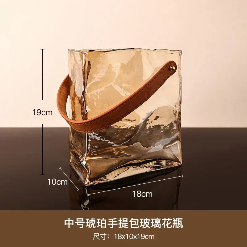 vase en verre style sac à main pour décoration intérieure hydroponique - vue 8 sur 9