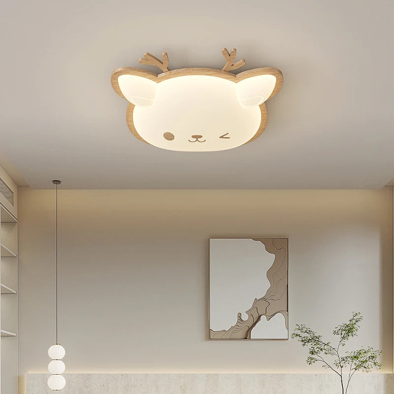 plafonnier nordique led en bois massif avec motifs de cerf et élan - vue 4 sur 9