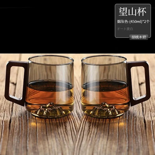 Tasse à thé verre borosilicate poignée bois maison