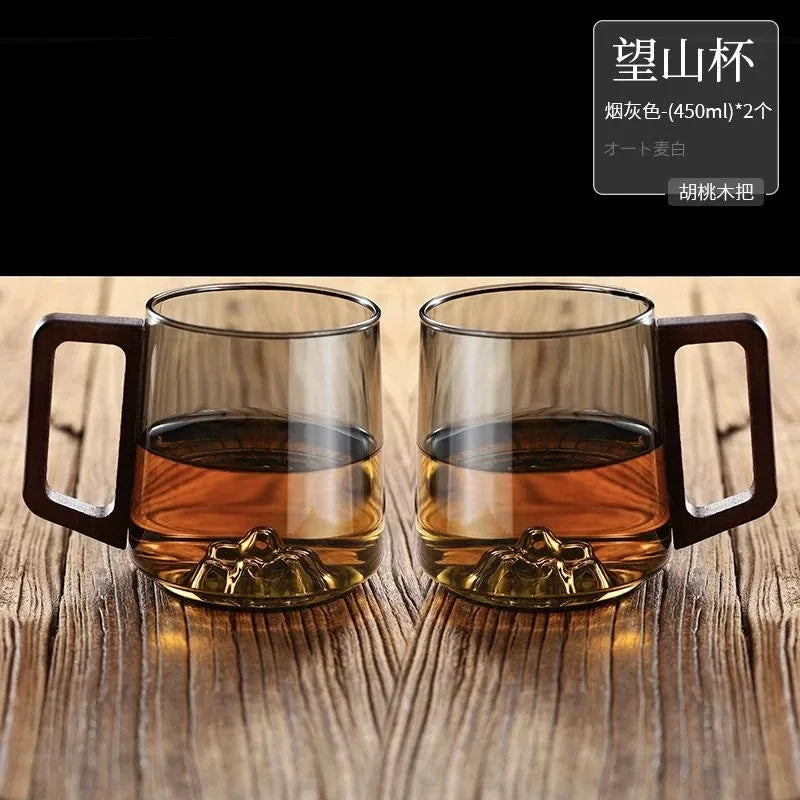Tasse à thé verre borosilicate poignée bois maison