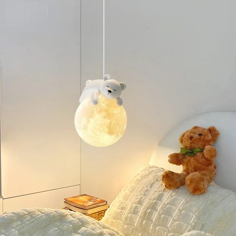 lustre led pour enfants avec ours blanc et lapin - vue 4 sur 14