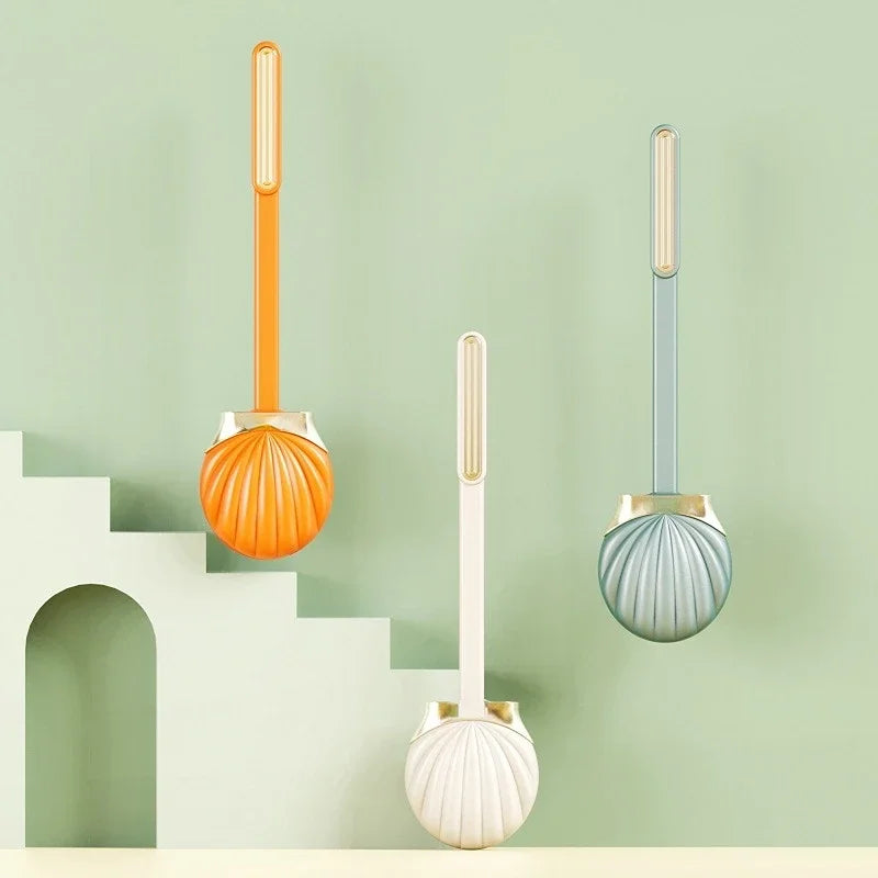 brosse de toilette en silicone avec support pratique et long manche