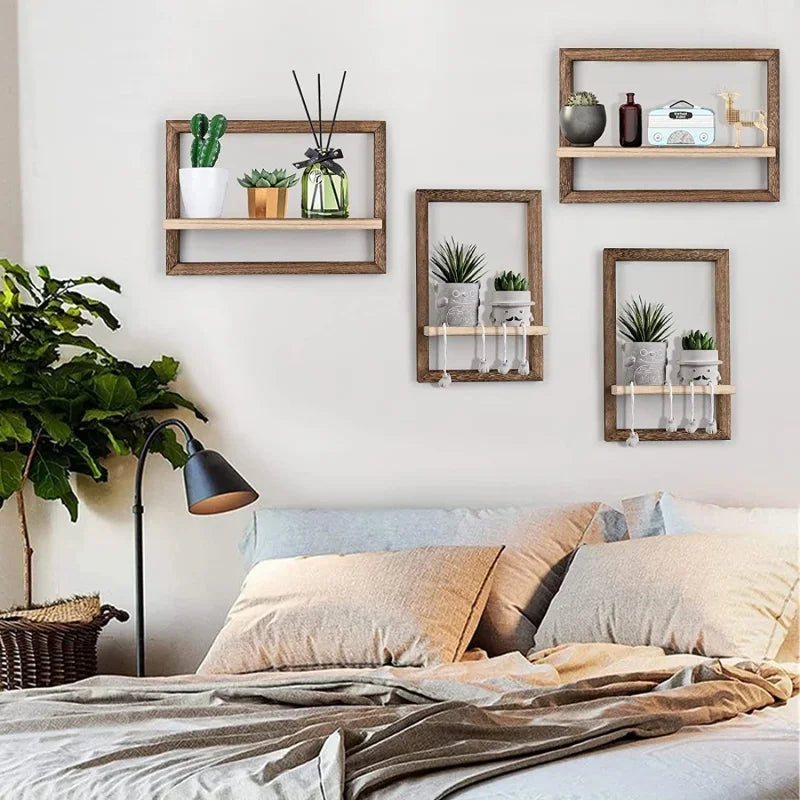 Wood Floating Wall Shelves Hanging Shelves for Wall Storage Rustic Farmhouse Decor for Bedroom Bathroom , Living Room Kitchen