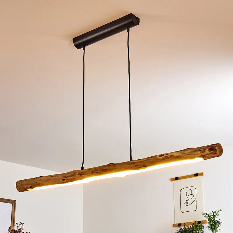lustre japonais rétro en bois massif pour restaurant - vue 3 sur 7
