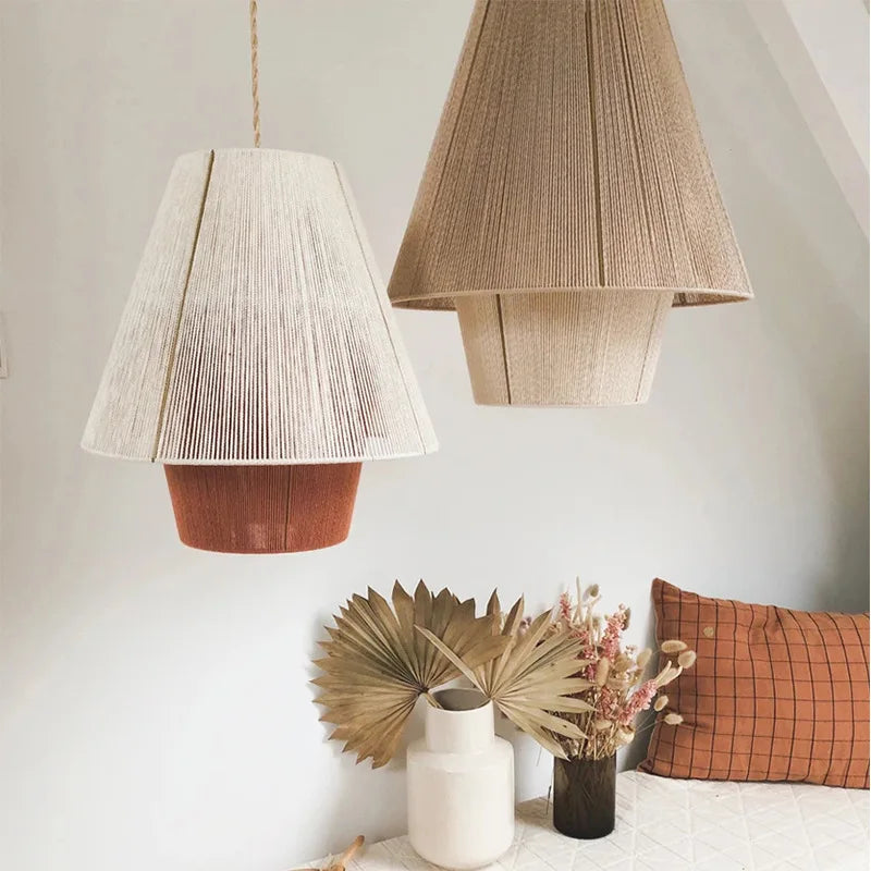 Lustre rétro japonais en corde de chanvre tissée - vue 5 sur 10