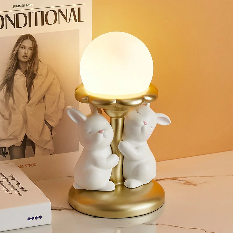Lampe de bureau nordique kawaii en forme de lapin en résine