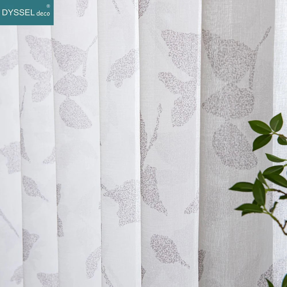 Voilage texture lin motif feuilles erable style champetre