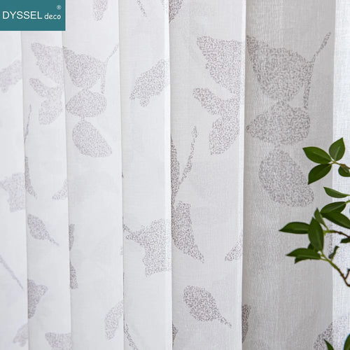 Voilage texture lin motif feuilles erable style champetre