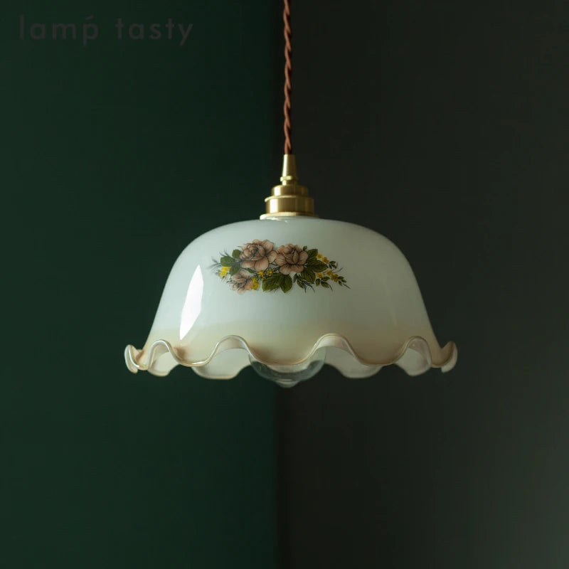 suspension led vintage en verre avec fleurs pour intérieur - vue 4 sur 29