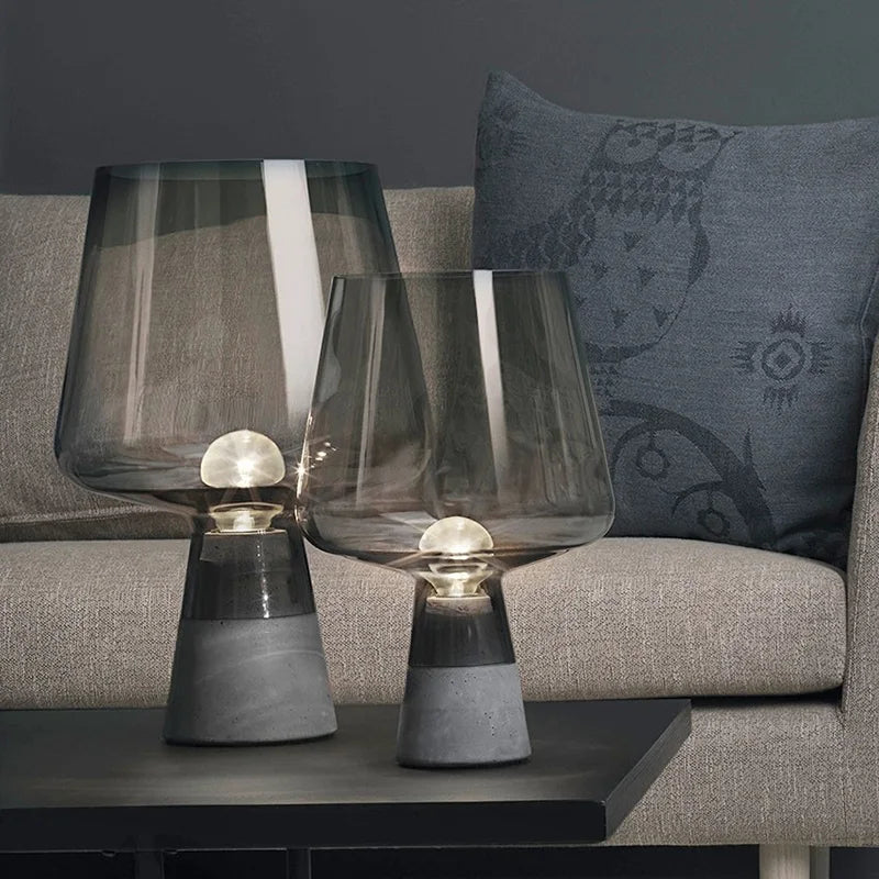 lampe de table moderne en ciment et verre décoration nordique - vue 5 sur 6