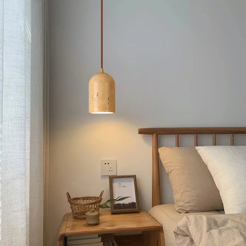 Vintage-Pendelleuchte aus Naturstein mit LED und Retro-Dekor - vue 3 sur 6