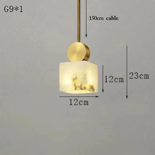 Nordische Pendelleuchte aus Marmor und Kupfer mit LED-Beleuchtung - vue 10 sur 10