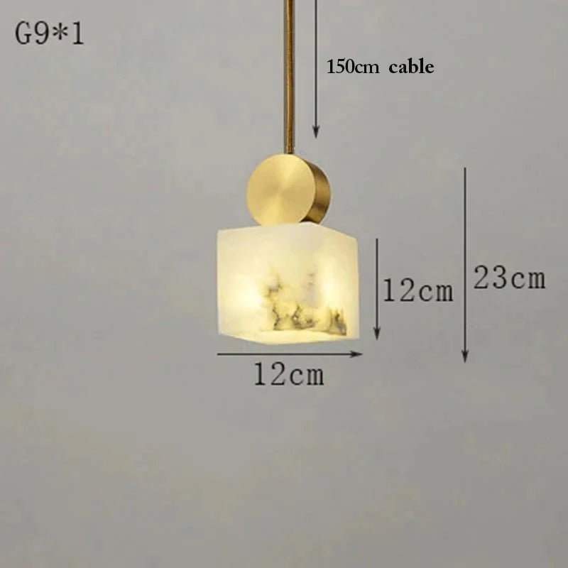 Nordische Pendelleuchte aus Marmor und Kupfer mit LED-Beleuchtung - vue 10 sur 10
