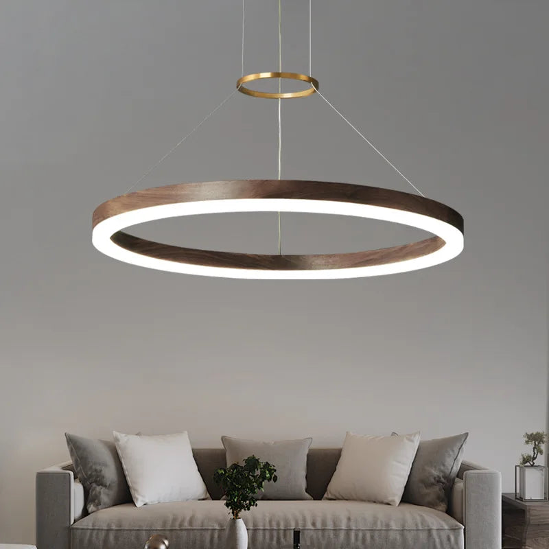 lustre Bois massif Led moderne noyer noir décoration maison - vue 5 sur 9