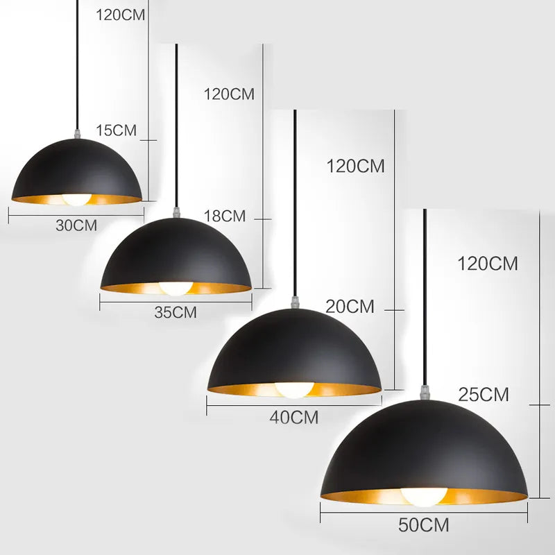 Retro-Pendelleuchte im Loft-Stil mit halbrundem Lampenschirm - vue 3 sur 4