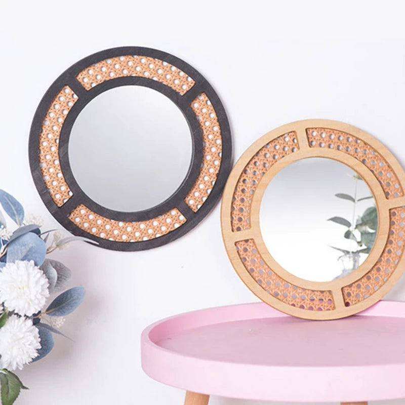 miroir rond en rotin pour décoration bohème intérieure - vue 6 sur 8