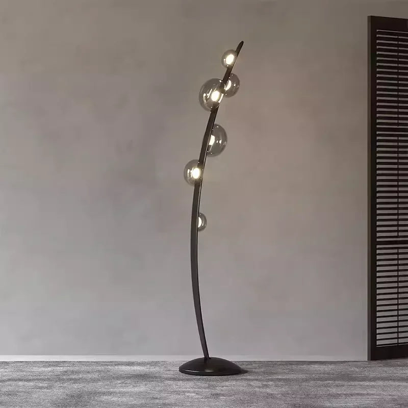 lampadaire design en cuir italien avec boule en verre - vue 8 sur 8