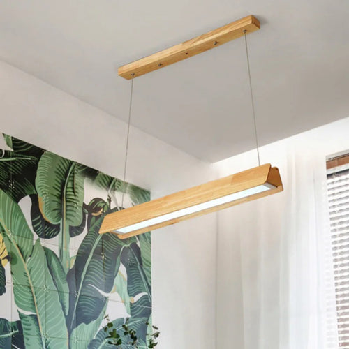 Nordischer Kronleuchter aus Holz für Büro, schlichtes Design, lange Form - vue 2 sur 12