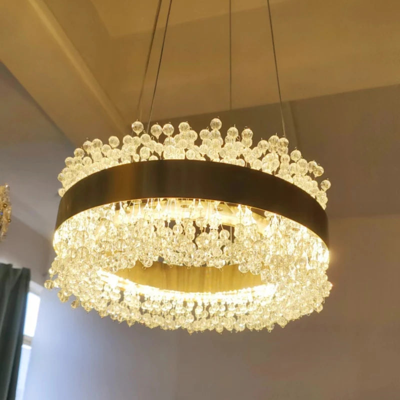Moderner Kristall-Kronleuchter mit verstellbarem Gold-Metall - vue 4 sur 12