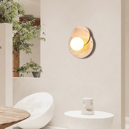 Applique murale design ronde Led Style pierre couleur crème