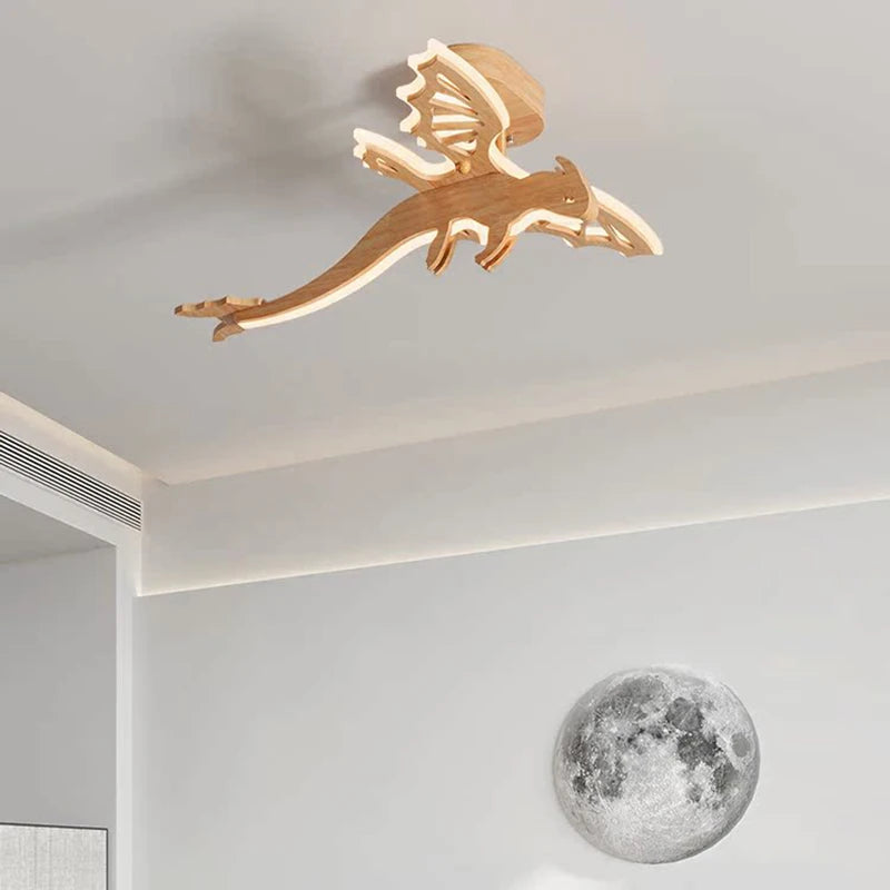 plafonnier led dragon en bois nature nordique pour enfants - vue 3 sur 7